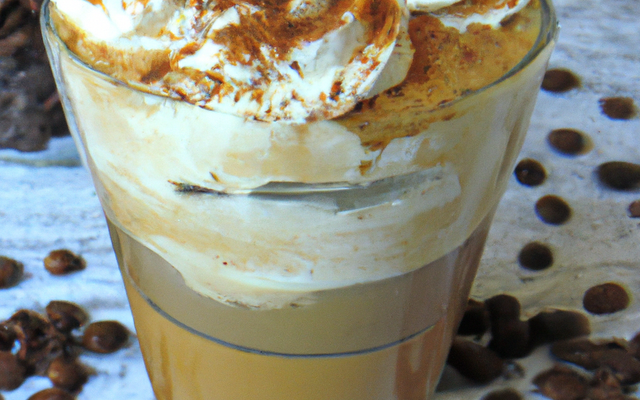 Café frappé amélioré : miel, crème, sirop de tiramisu, vanille
