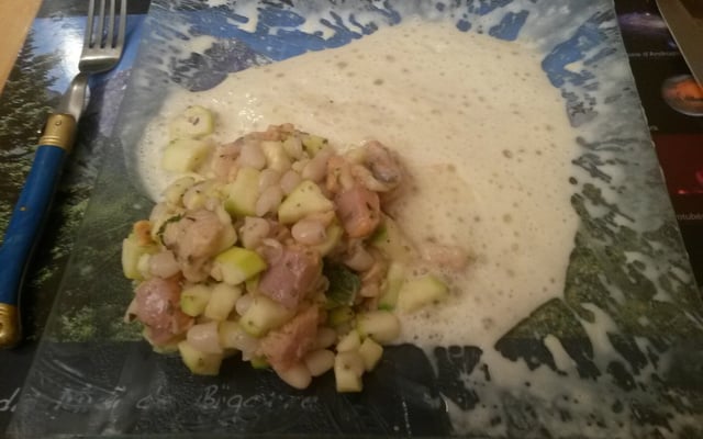 Tartare de truite espuma pamplemousse et huile d'olive