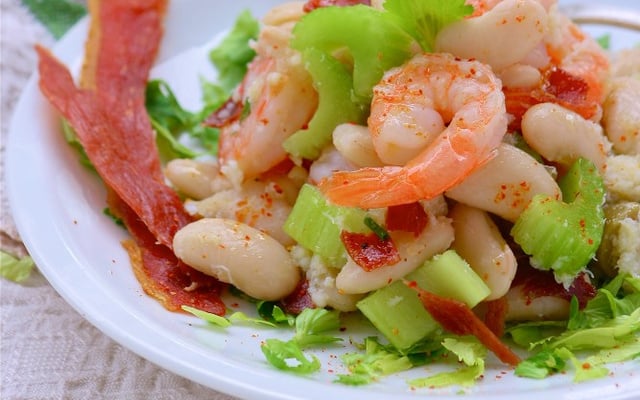 Salade terre-mer aux Haricots Tarbais et jambon de Bayonne croustillant par Silvia Santucci