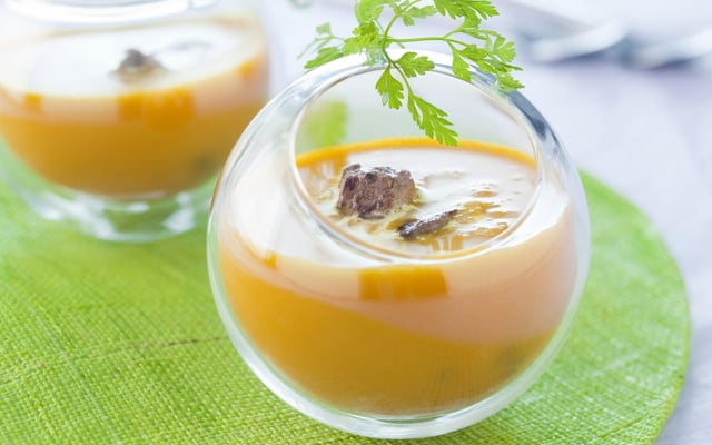 Velouté de potiron aux dés d'agneau