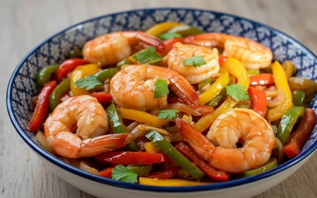 Crevettes Piquantes aux Poivrons