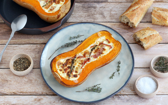 Butternut rôti au jambon et fromage de chèvre