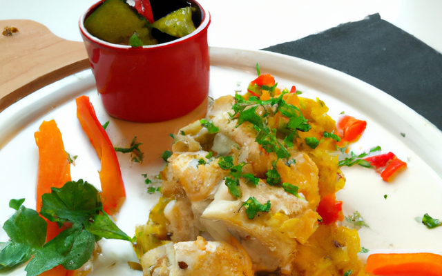 Poulet cocotte accompagné de ses poivrons et sa semoule épicée