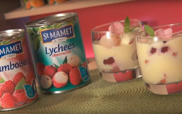 Tiramisu rose, lychees et framboises