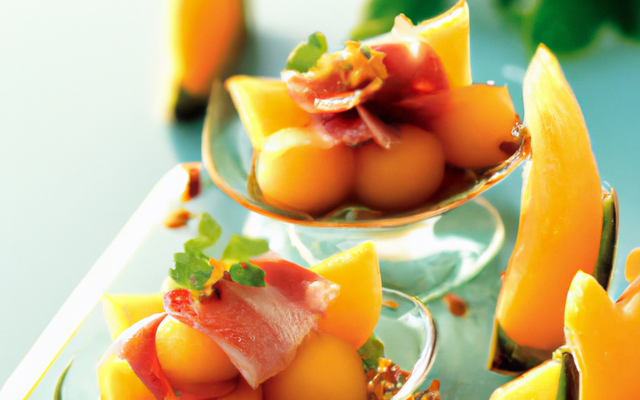 Verrines de melon rôti au miel et de coppa