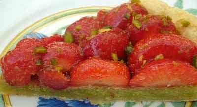 Tarte aux fraises et crème d'amande à la pistache