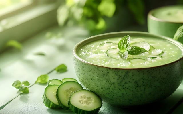 Soupe glacée aux concombres et menthe