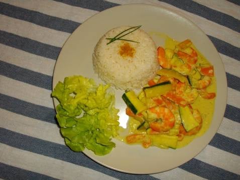 Crevettes au curry et lait de coco