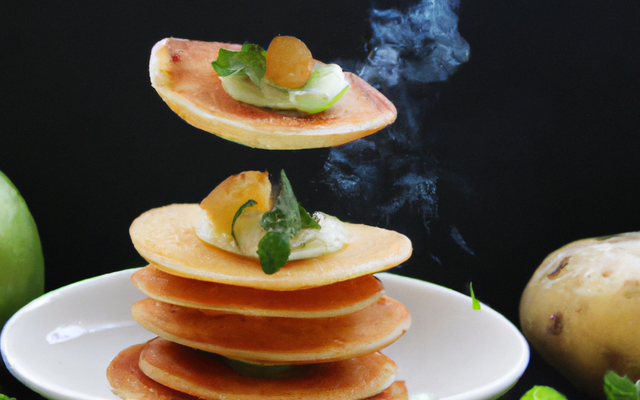 Blinis de pommes de terre à la roquette et flétan fumé par Jean-Sébastien Bompoi