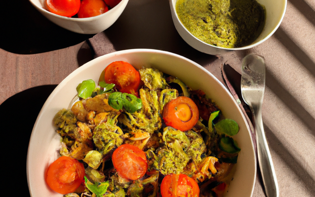 Salade de spirelli, tomates et pesto