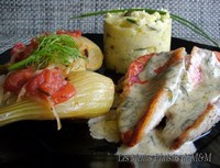 Filets de rouget barbet anisé, fenouil à la tomate, et écrasée de pommes de terre à la pistache