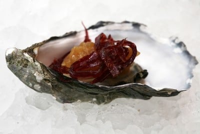 Huîtres pochées à la carbonade et bœuf séché