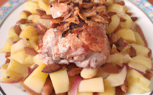 Chapon aux pommes, au boudin et aux amandes
