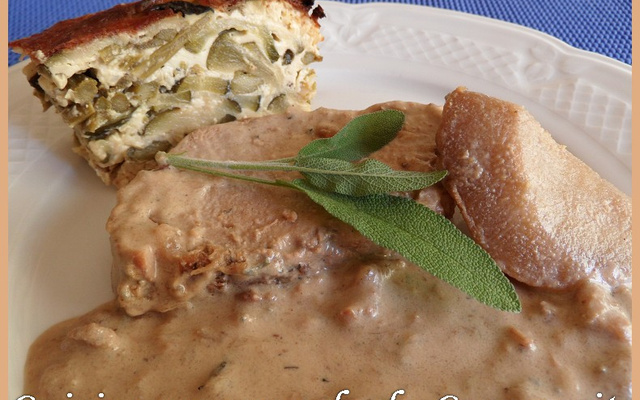 Rôti de filet de porc aux poires et sa sauce au bleu