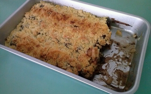 Crumble pomme, poire, chocolat