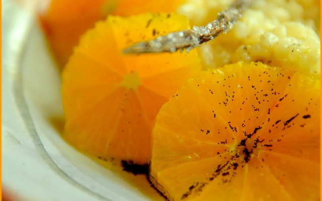 Riz au lait, orange maltaise et huile d'olive à la vanille