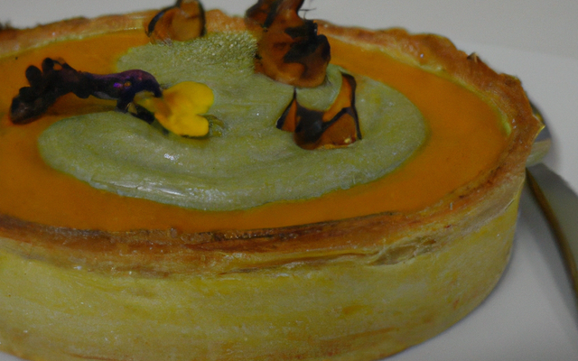 Tarte fine aux légumes, espuma de Fourme d'Ambert