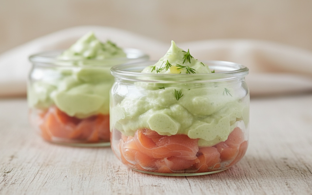 Verrines de truite fumée et son espuma d'avocats