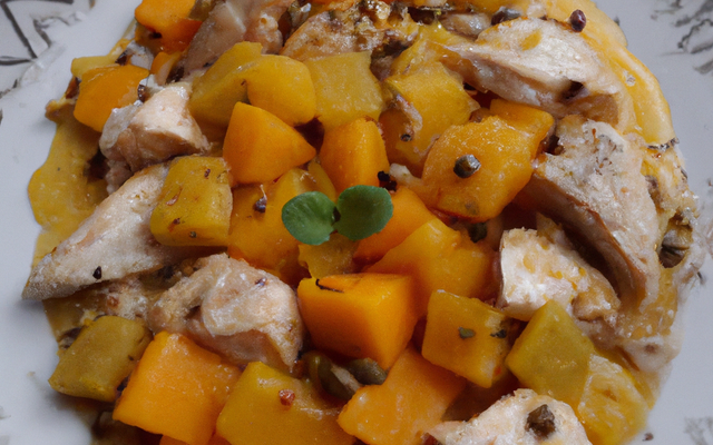 Poulet froid aux fèves, sauce mangue