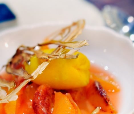 Nage d'oranges sanguines, sorbet fenouil safran