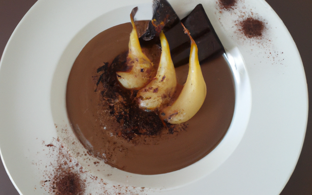 Poires tiramisu sur son coulis de chocolat noir