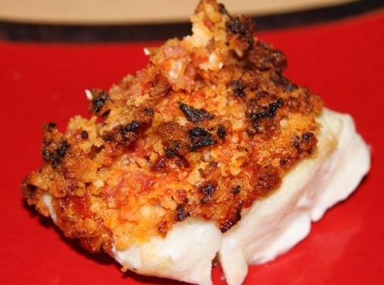 Dos de cabillaud en crumble croustillant de chorizo
