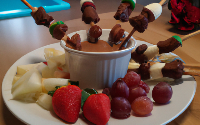 Crème anglaise chocolat spéculoos et brochettes de fruits