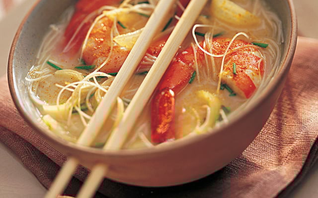 Soupe crevettes et ciboulette