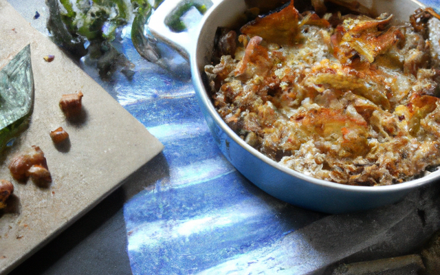 Gratin de topinambours sur lit d'orties, crumble noisettes