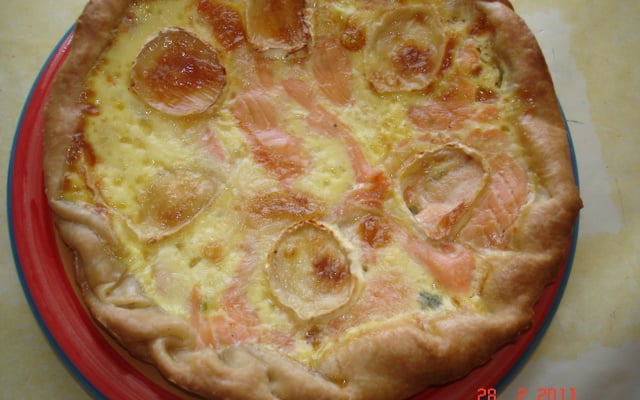 Tarte poireaux, saumon et chèvre