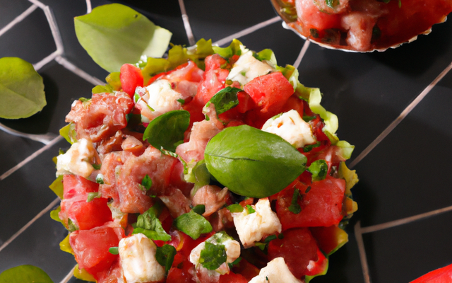 Tartare de thon, concombre, tomate , feta et basilic