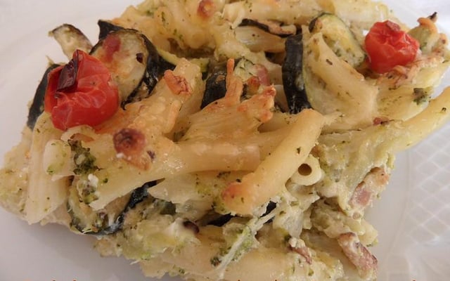 Gratin de pâtes au boursin, brocolis et courgettes