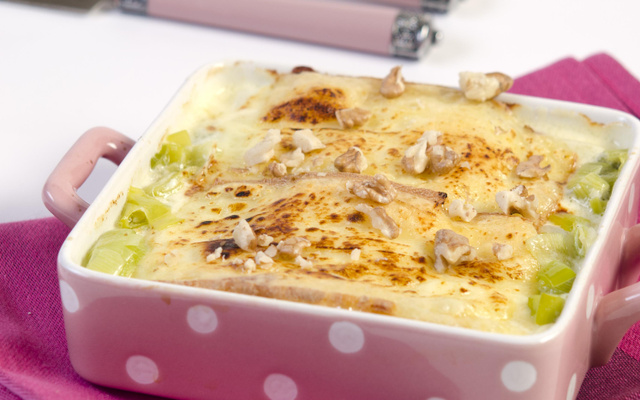 Gratin de poireaux au jambon cru et à la raclette Richemonts
