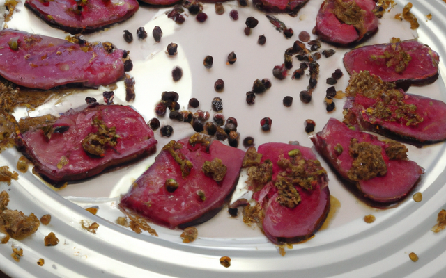 Carpaccio de magret et copeaux de foie gras au poivre rose de Bourbon