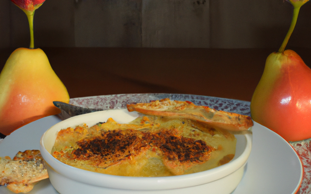 Crumble de poires des vergers d'Ale de France sur crème brûlée aux coquelicots de Nemours