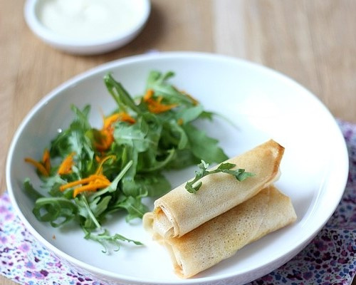 Roulés croustillants au poulet, moutarde et potimarron
