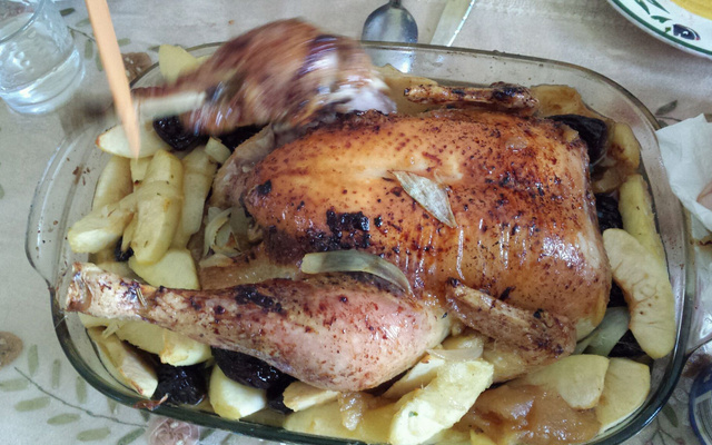 Chapon rôti au four