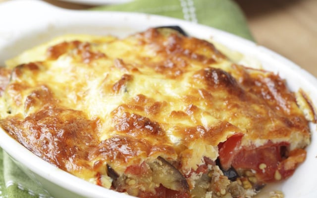 Gratin de courgettes et tomates au Saint Agur