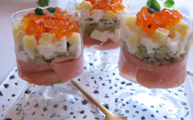 Verrines de saumon et pâtes perles