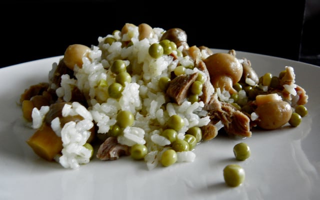 Risotto aux petits pois, champignons et au poulet... à la cocotte minute