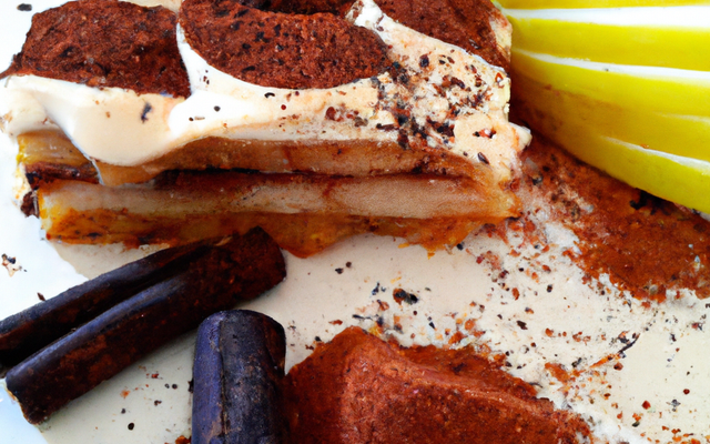 Tiramisu chocolat et poires pochées au Gewurztraminer et aux épices