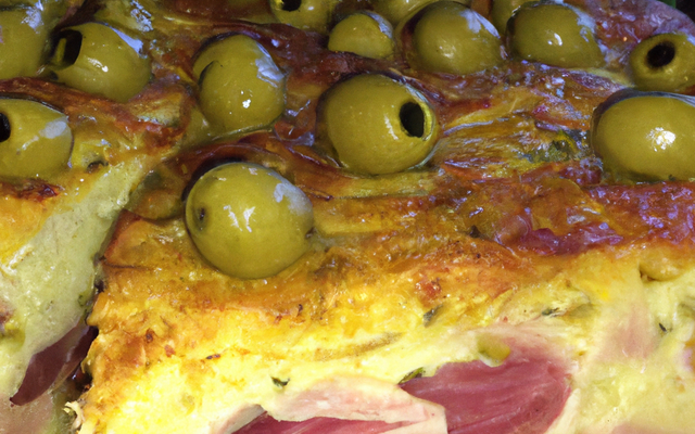Cake poireaux, dés de jambon, olives