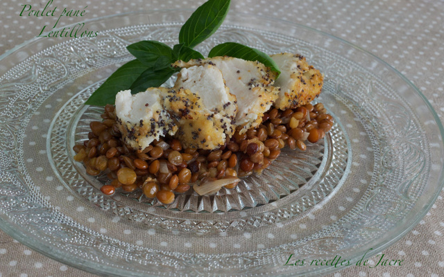Filet de poulet pané et risotto de lentillons de la Champagne