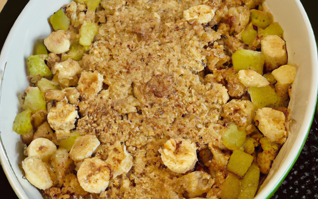 Crumble aux pommes, bananes et poires