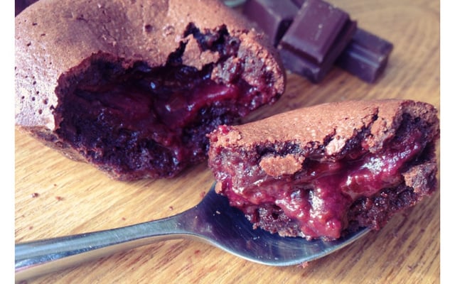 Moelleux au chocolat, cœur coulant framboise