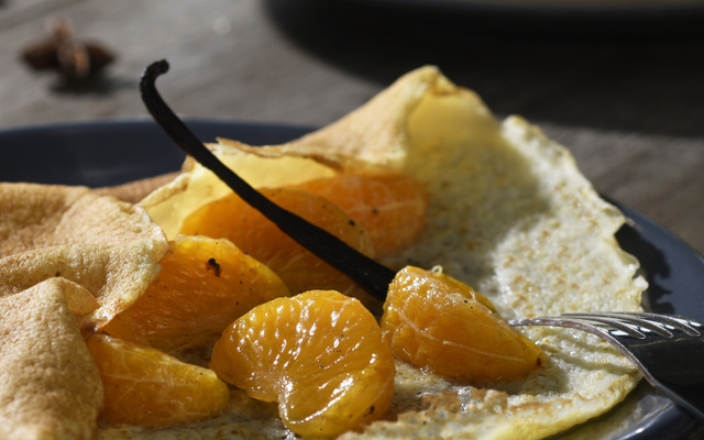 Crêpes aux clémentines confites à la vanille