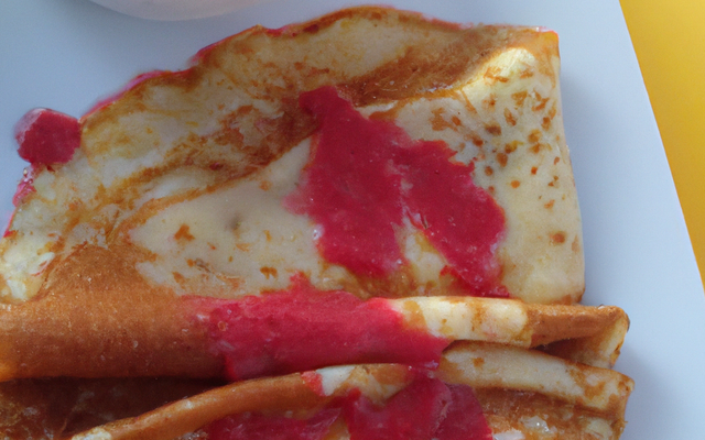 Aumônieres de crêpes et coulis de framboises