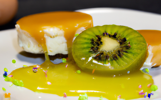 Chiboust caramélisé au kiwi et crème anglaise safranée
