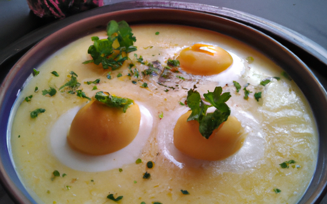 Velouté à l'ail, œufs pochés