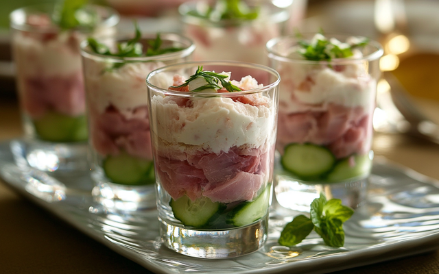 Verrine mousseline de jambon et concombres